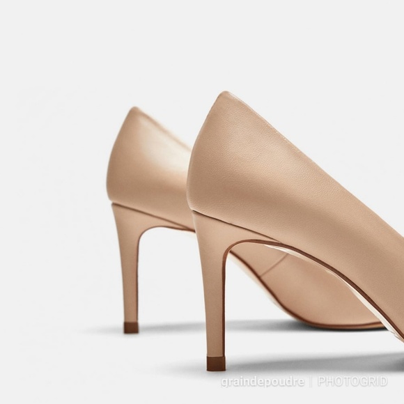 Zara Nude Leather Midi Court Shoes Pumps 37 6.5 - Picture 5 of 5